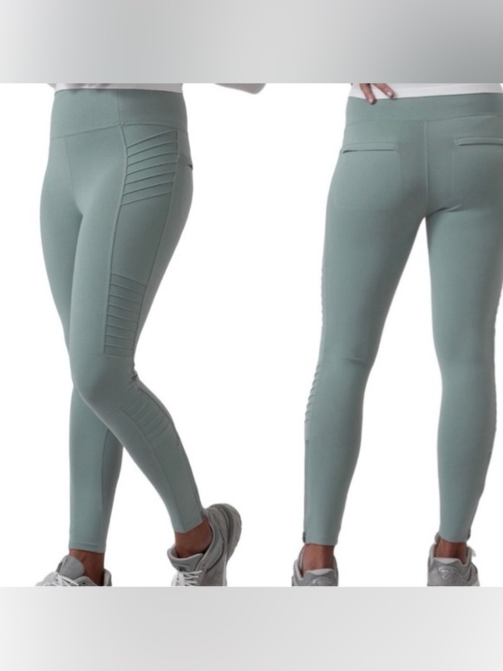 Athleta Delancey Moto Tight Leggings XL Sage Green High Rise Zip Ankle Pockets
